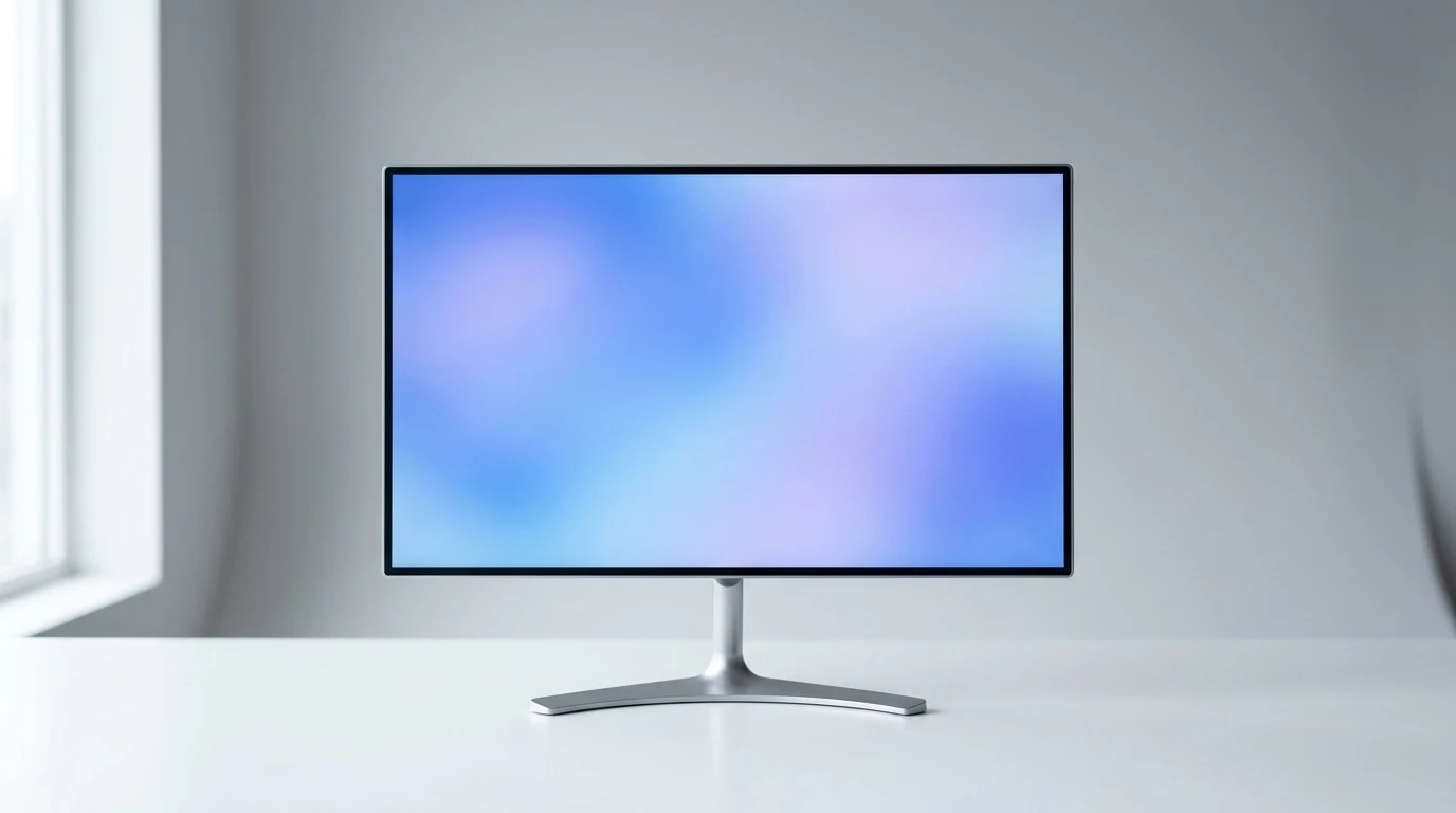 Monitor widescreen moderno de alta resolução em um setup minimalista de trabalho