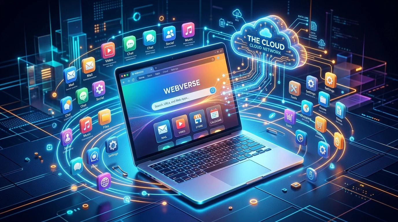 Navegador de internet e ecossistema de sites, serviços em nuvem e aplicativos conectados